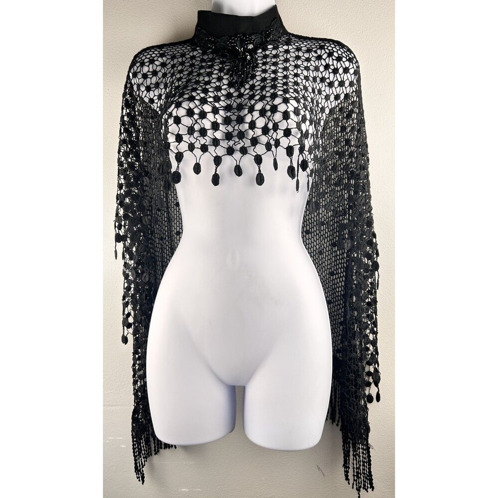 joseph ribkoff?  Ornate Black Beaded Shawl Crochet One Size